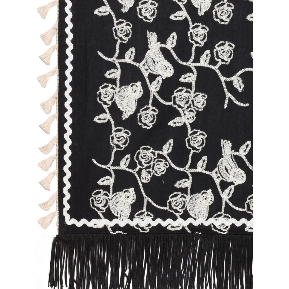 Amfyn Women's Cotton Embroidered Dupatta (Black, Length: 0.5 to 1 Mtr)