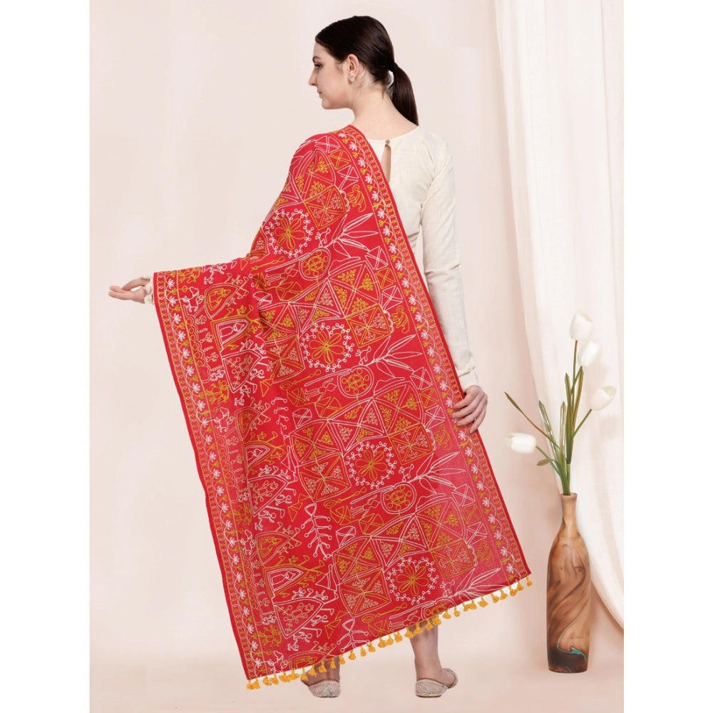 Amfyn Women's Cotton Embroidered Dupatta (Red, Length: 0.5 to 1 Mtr)
