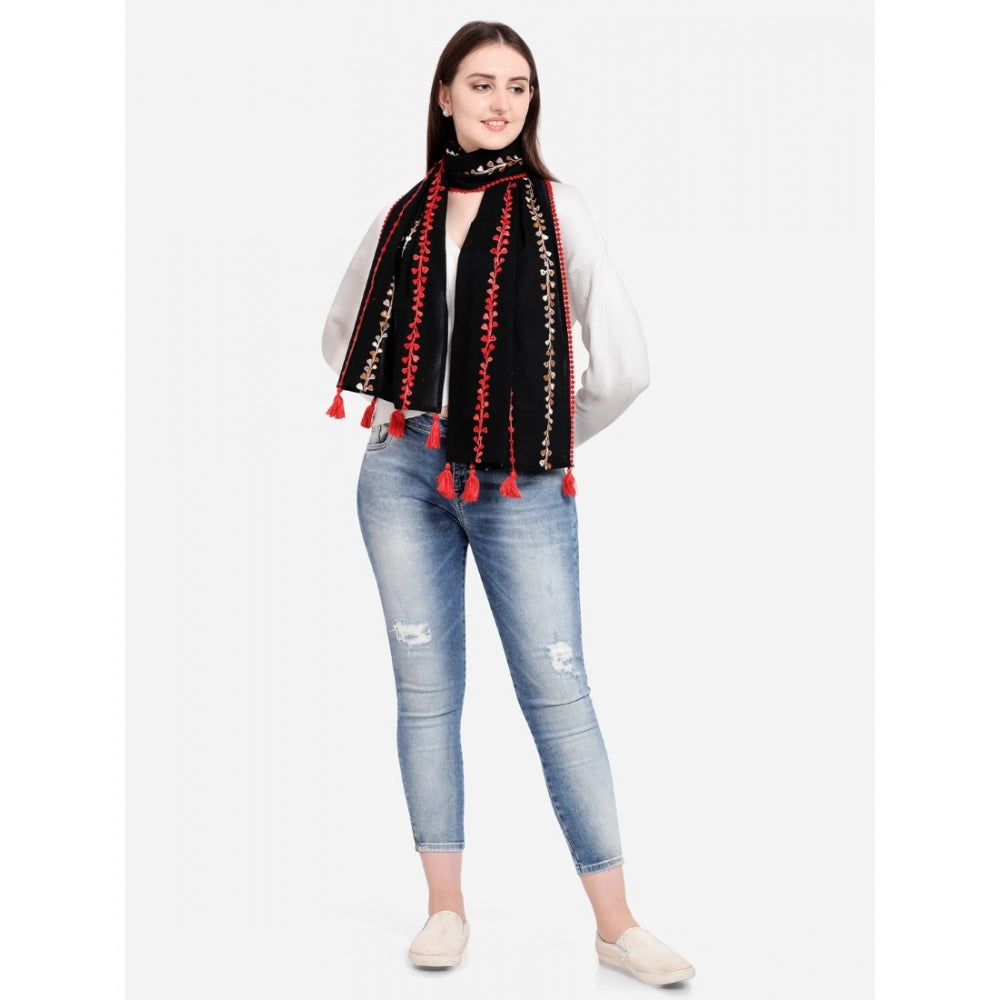 Amfyn Women's Cotton Opaque Stole (Black , Length: 1.5 to 2 Mtr)