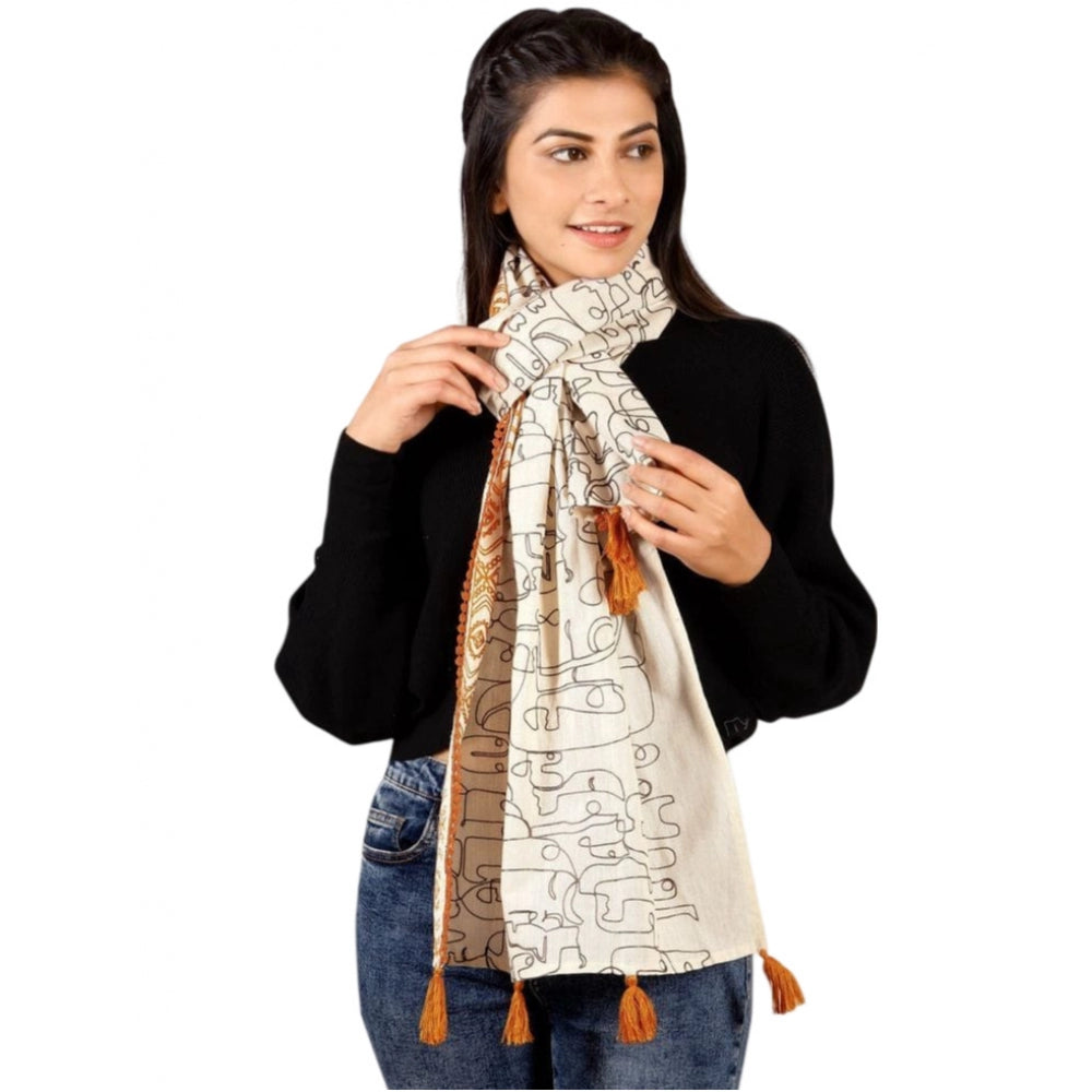 Amfyn Women's Cotton Opaque Stole (Offwhite , Length: 1.5 to 2 Mtr)