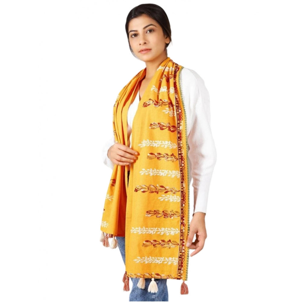 Amfyn Women's Cotton Opaque Stole (Yellow, Length: 1.5 to 2 Mtr)