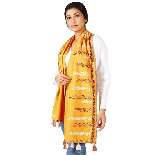 Amfyn Women's Cotton Opaque Stole (Yellow, Length: 1.5 to 2 Mtr)