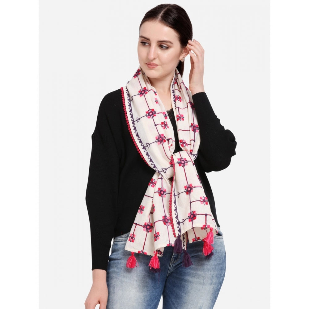 Amfyn Women's Cotton Opaque Stole (White, Length: 1.5 to 2 Mtr)