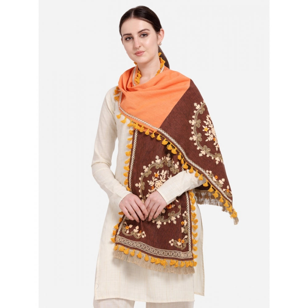 Amfyn Women's Cotton Embroidered Dupatta (Peach, Length: 1.5 to 2 Mtr)