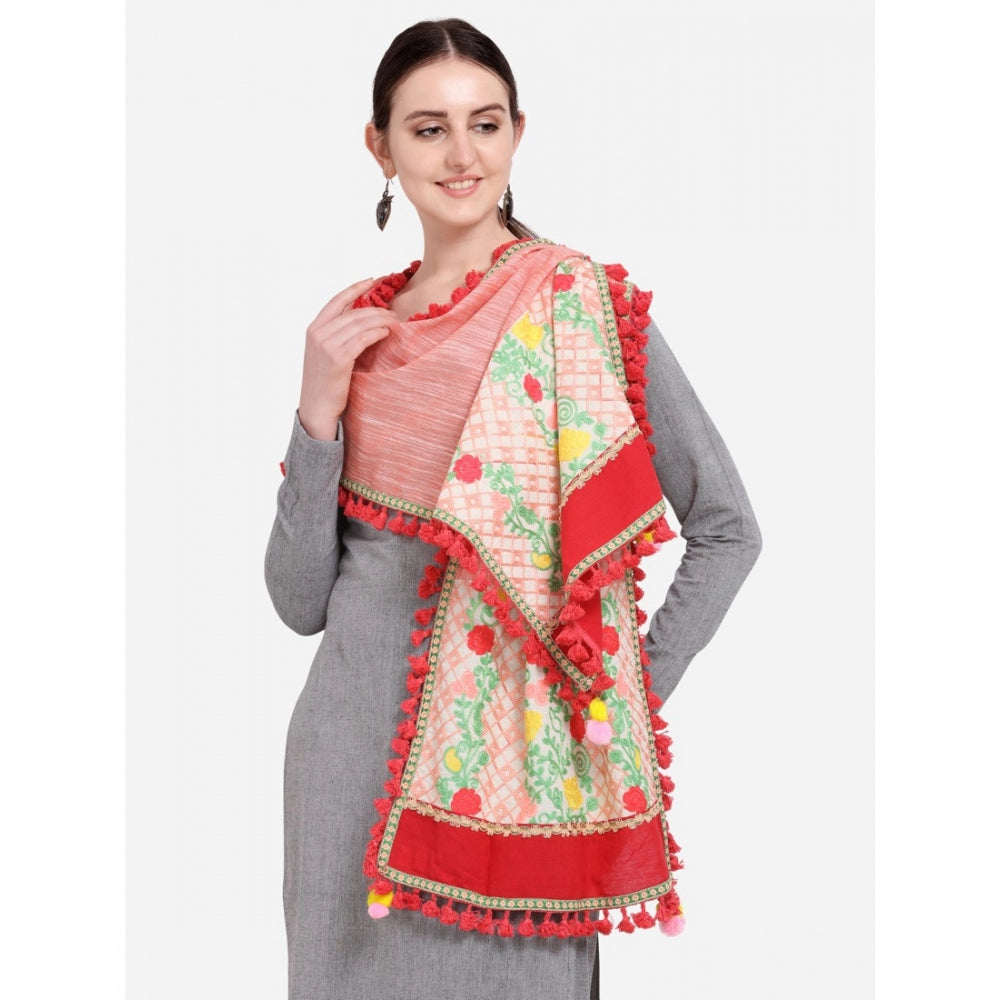 Amfyn Women's Cotton Embroidered Dupatta (Peach, Length: 1.5 to 2 Mtr)