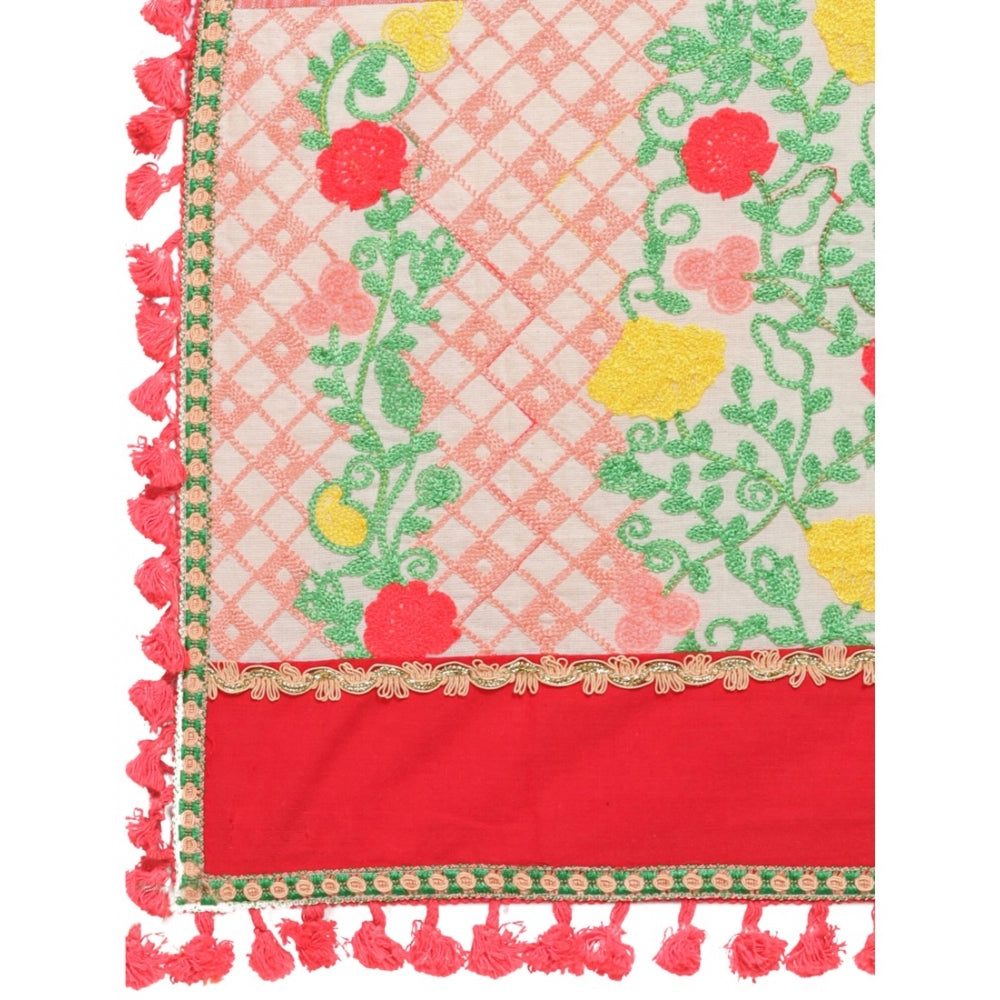 Amfyn Women's Cotton Embroidered Dupatta (Peach, Length: 1.5 to 2 Mtr)