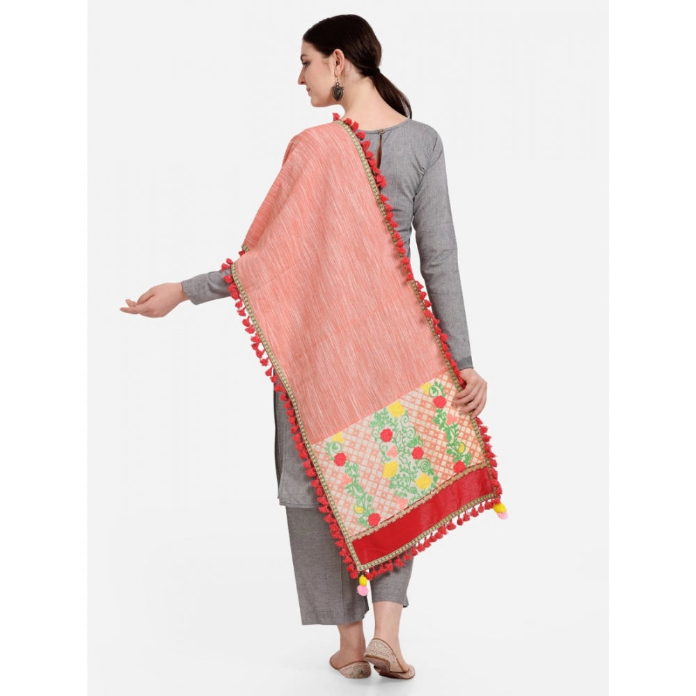 Amfyn Women's Cotton Embroidered Dupatta (Peach, Length: 1.5 to 2 Mtr)