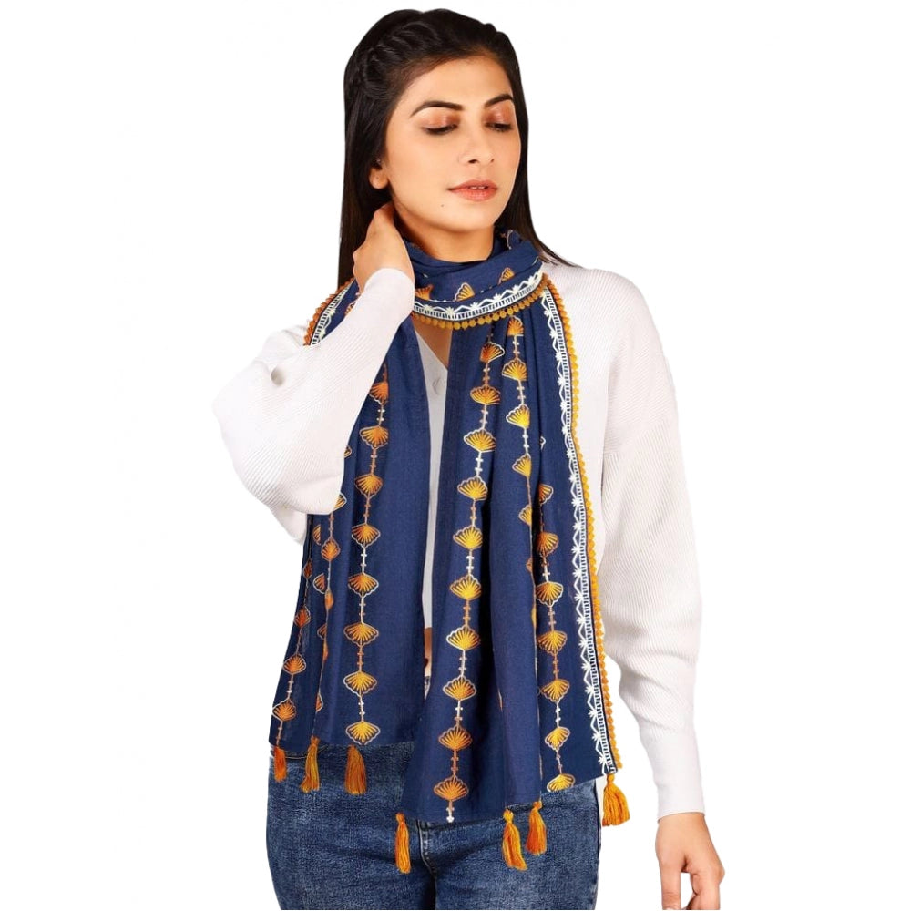 Amfyn Women's Cotton Opaque Stole (Navy Blue , Length: 1.5 to 2 Mtr)