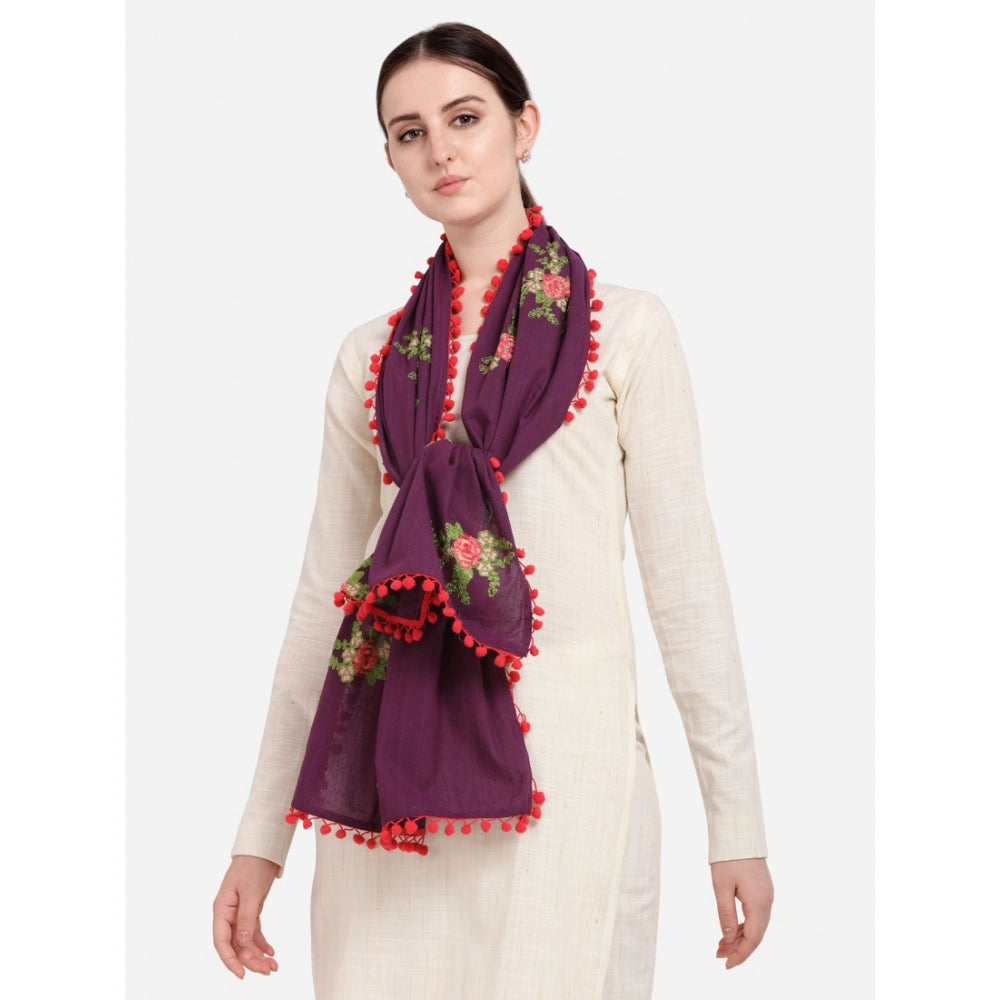 Amfyn Women's Cotton Embroidered Dupatta (Purple, Length: 0.5 to 1 Mtr)