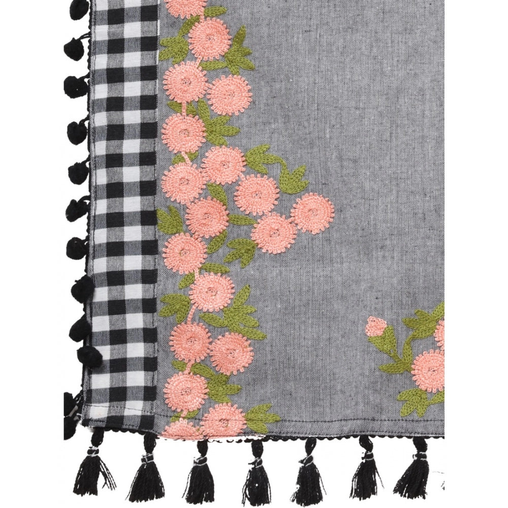 Amfyn Women's Cotton Embroidered Dupatta (Gray, Length: 0.5 to 1 Mtr)