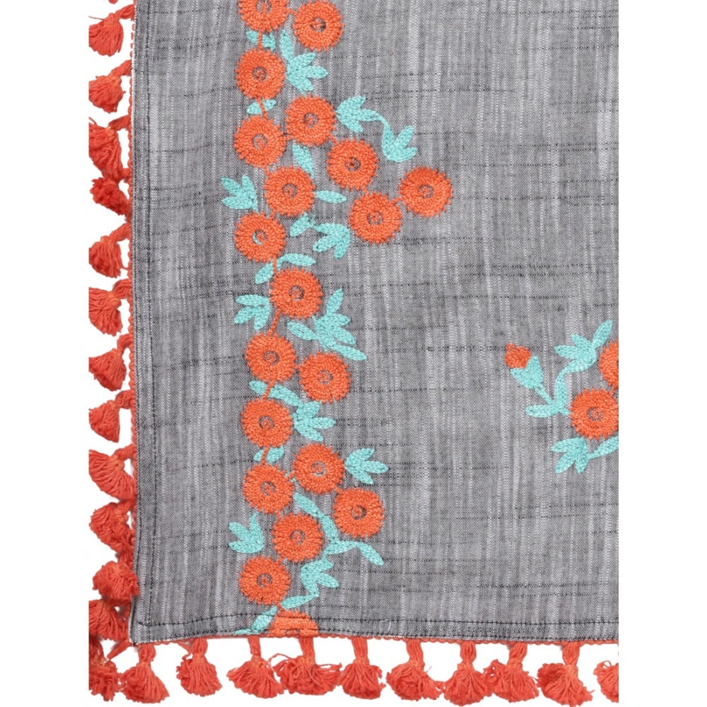Amfyn Women's Cotton Embroidered Dupatta (Gray, Length: 0.5 to 1 Mtr)