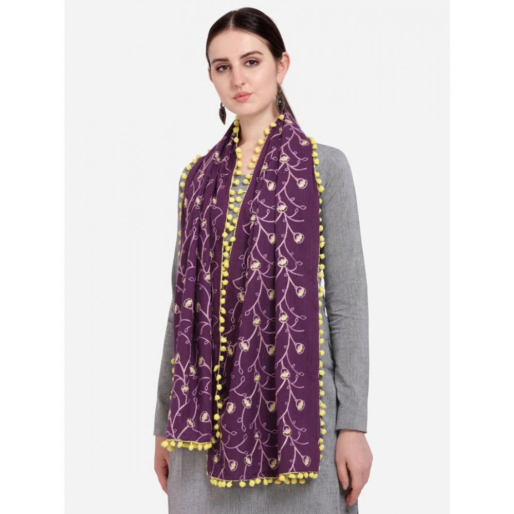 Amfyn Women's Cotton Embroidered Dupatta (Purple, Length: 0.5 to 1 Mtr)