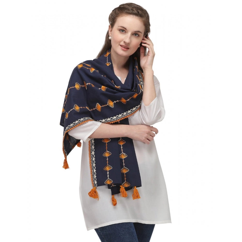 Amfyn Women's Cotton Opaque Stole (Navy Blue , Length: 1.5 to 2 Mtr)