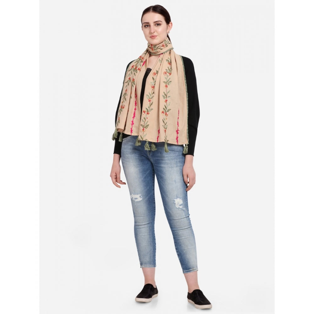 Amfyn Women's Cotton Opaque Stole (Beige, Length: 1.5 to 2 Mtr)