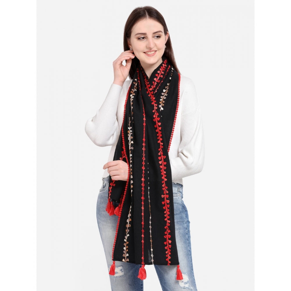 Amfyn Women's Cotton Opaque Stole (Black , Length: 1.5 to 2 Mtr)