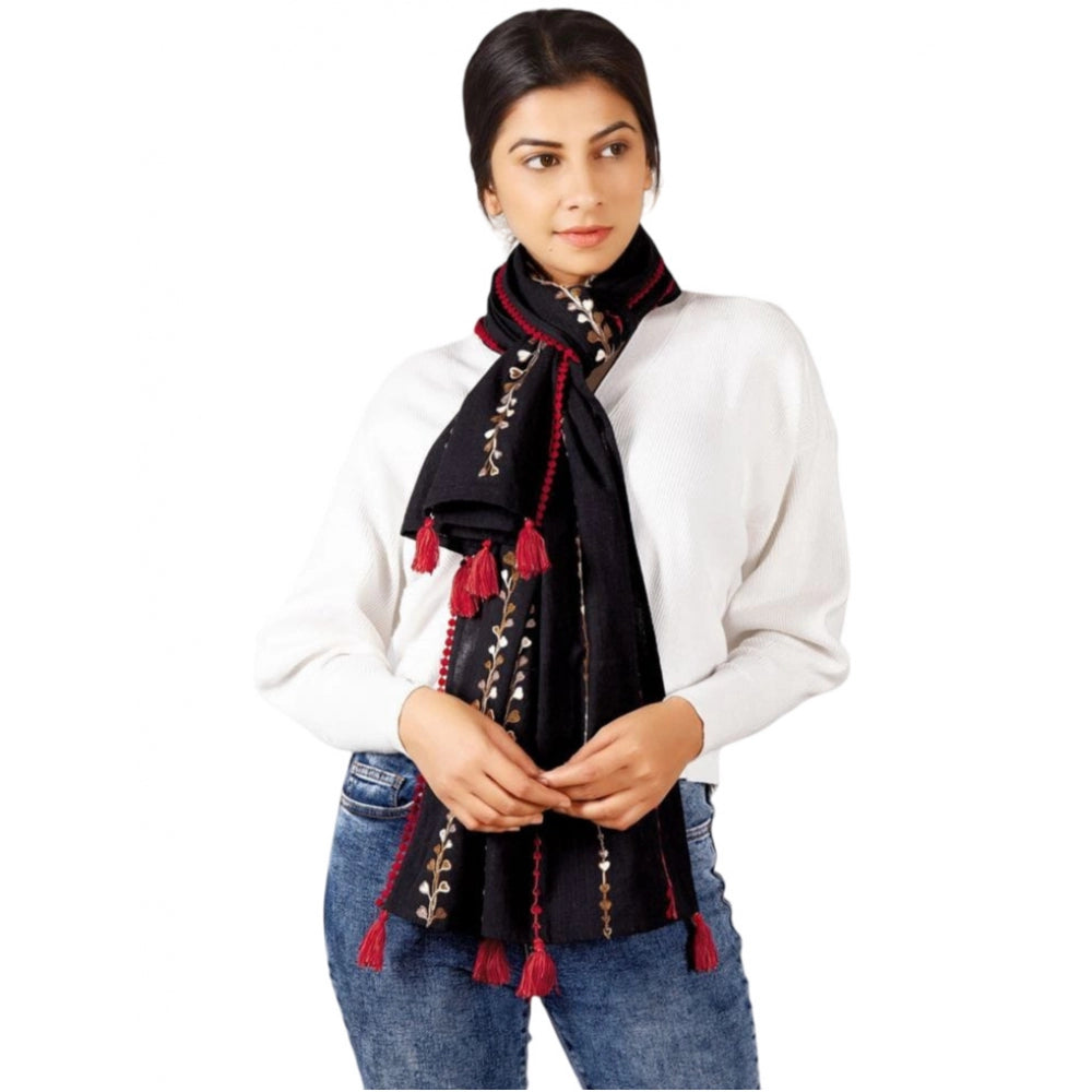 Amfyn Women's Cotton Opaque Stole (Black , Length: 1.5 to 2 Mtr)