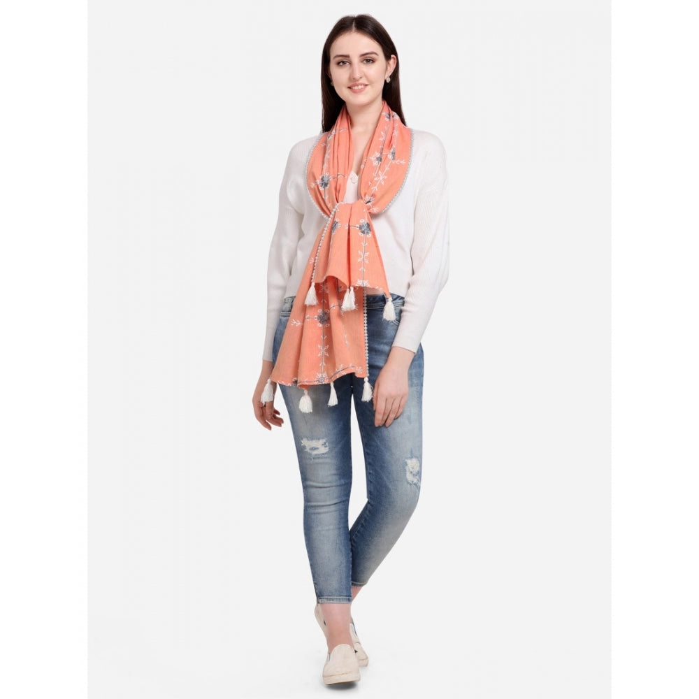 Amfyn Women's Cotton Opaque Stole (Peach, Length: 1.5 to 2 Mtr)