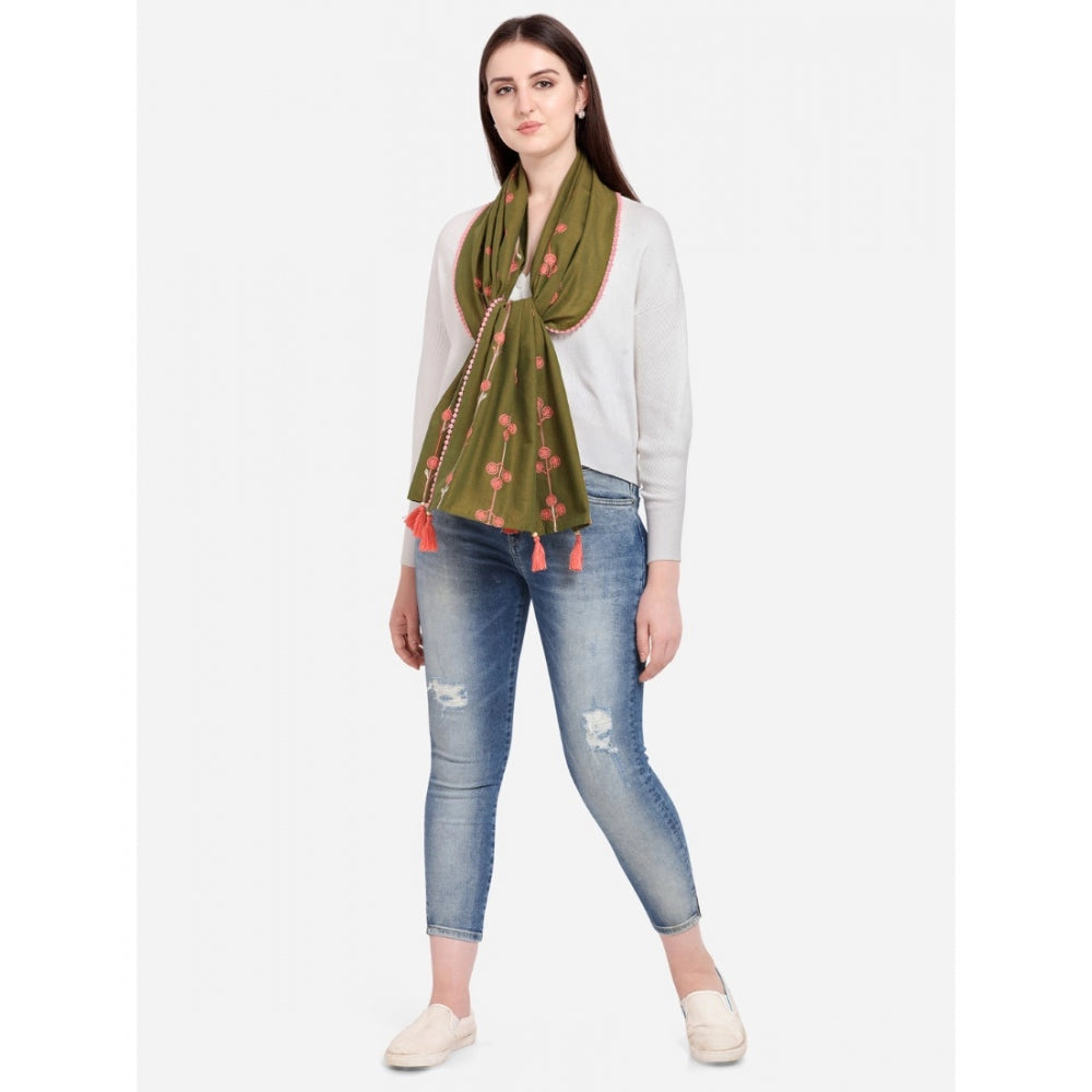 Amfyn Women's Cotton Opaque Stole (Olive, Length: 1.5 to 2 Mtr)