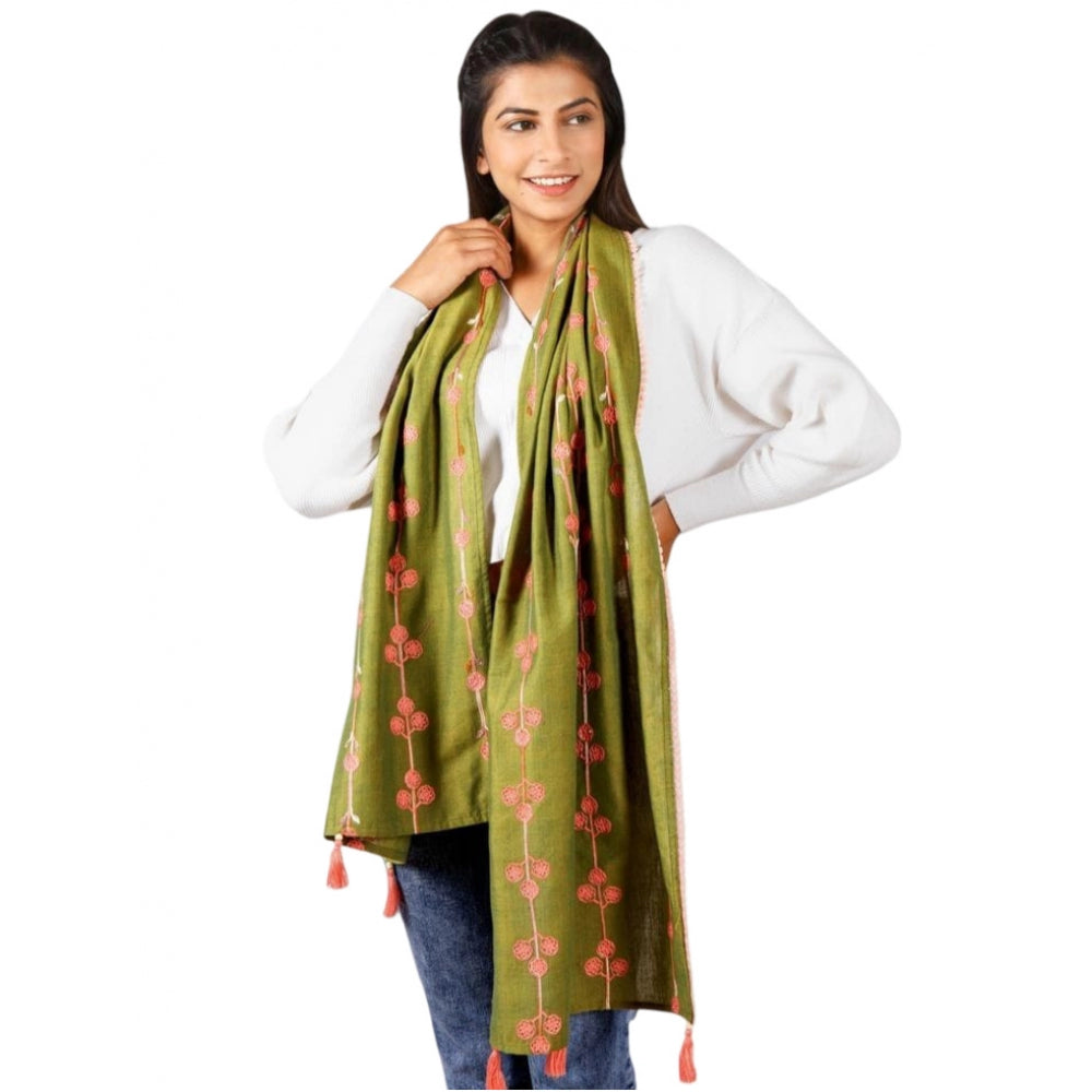 Amfyn Women's Cotton Opaque Stole (Olive, Length: 1.5 to 2 Mtr)