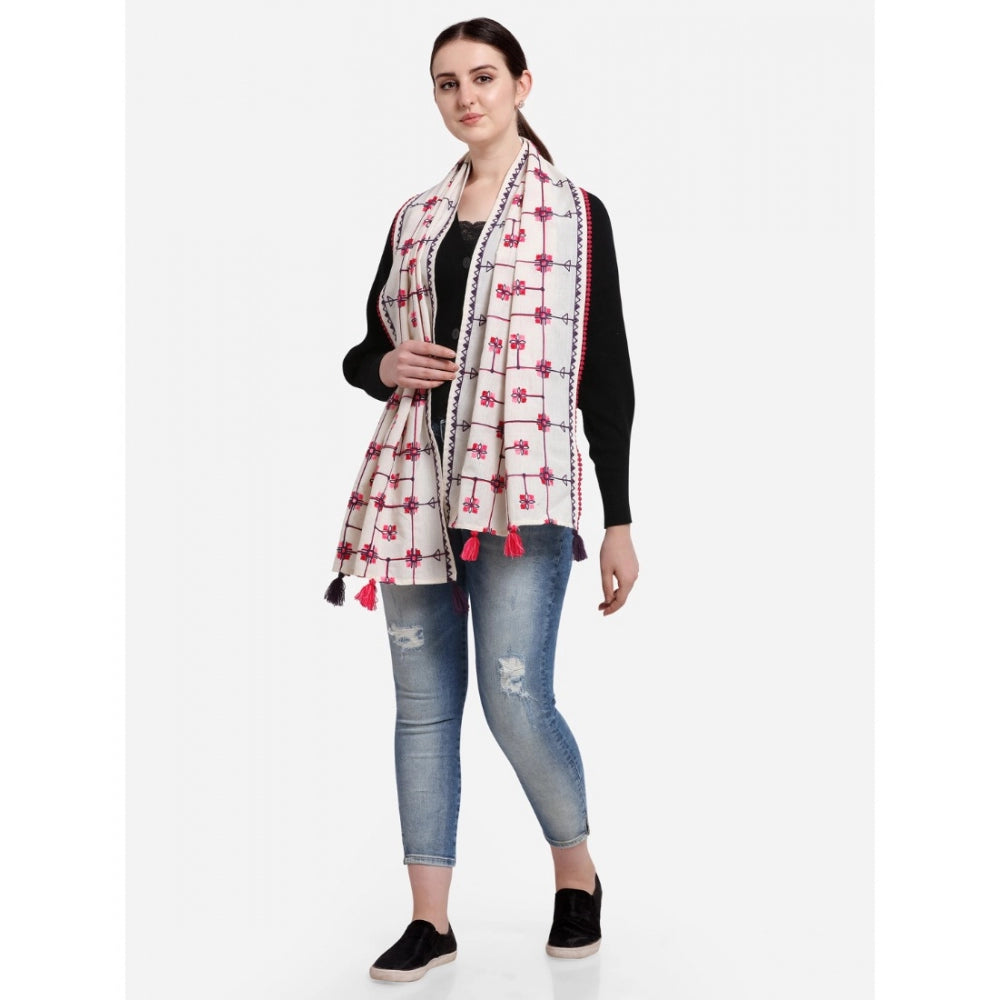 Amfyn Women's Cotton Opaque Stole (White, Length: 1.5 to 2 Mtr)
