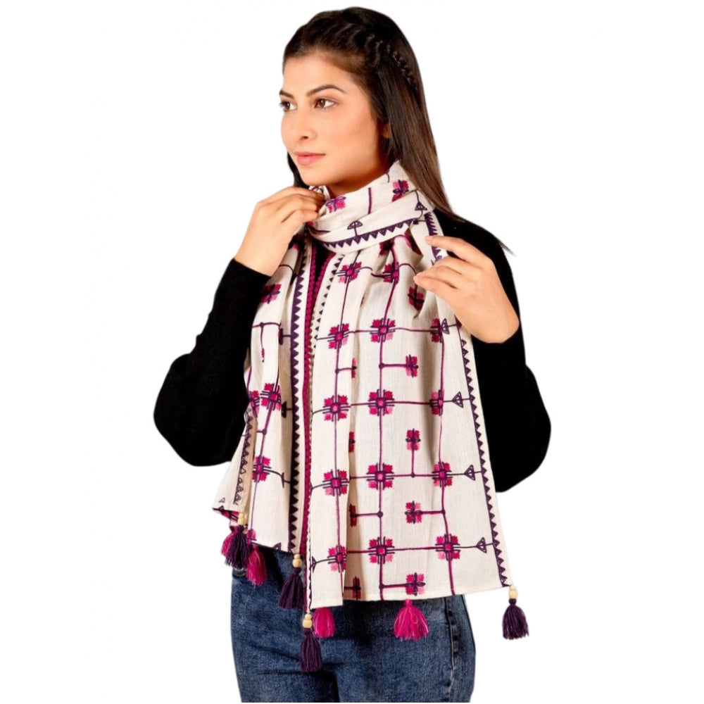 Amfyn Women's Cotton Opaque Stole (White, Length: 1.5 to 2 Mtr)