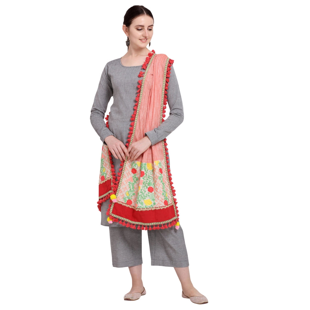 Amfyn Women's Cotton Embroidered Dupatta (Peach, Length: 1.5 to 2 Mtr)