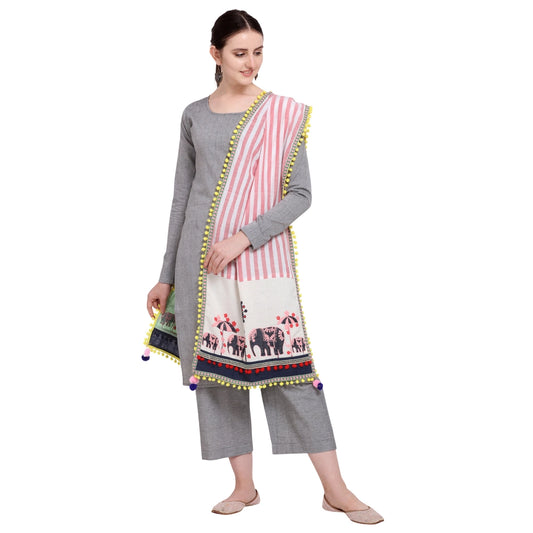 Amfyn Women's Cotton Embroidered Dupatta (Off White, Length: 1.5 to 2 Mtr)