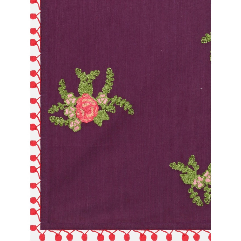 Amfyn Women's Cotton Embroidered Dupatta (Purple, Length: 0.5 to 1 Mtr)