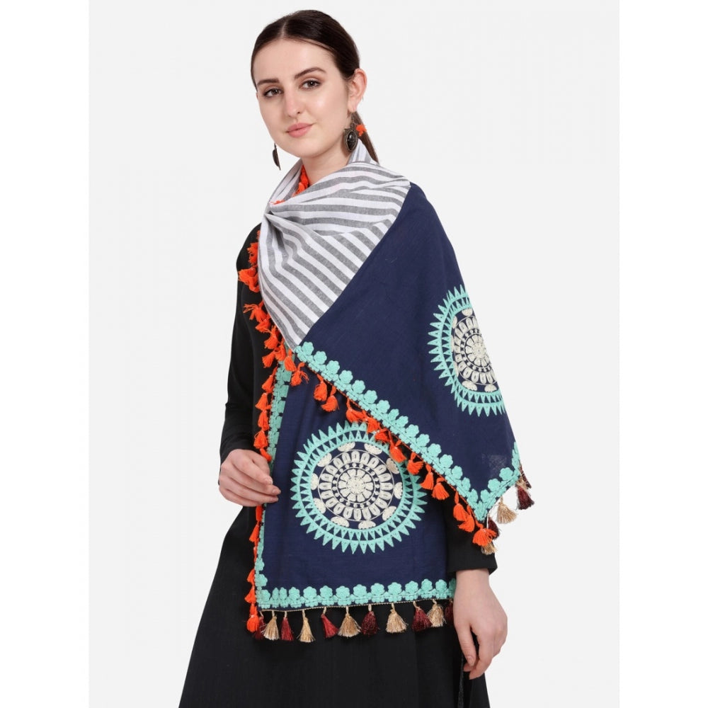 Amfyn Women's Cotton Embroidered Dupatta (Navyblue, Length: 0.5 to 1 Mtr)