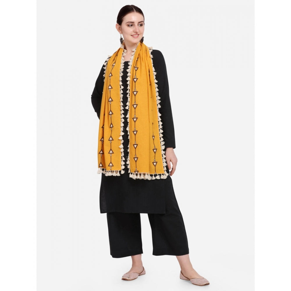 Amfyn Women's Cotton Embroidered Dupatta (Mustuard, Length: 0.5 to 1 Mtr)