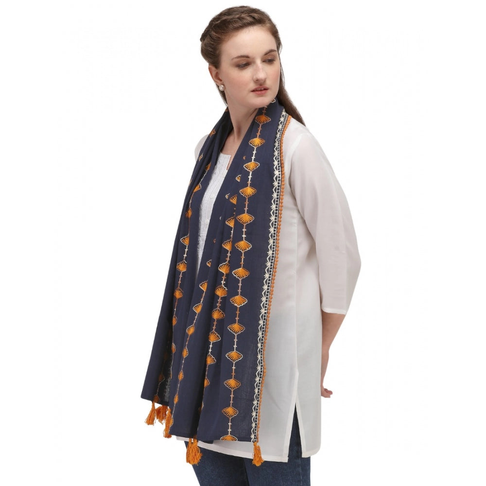 Amfyn Women's Cotton Opaque Stole (Navy Blue , Length: 1.5 to 2 Mtr)