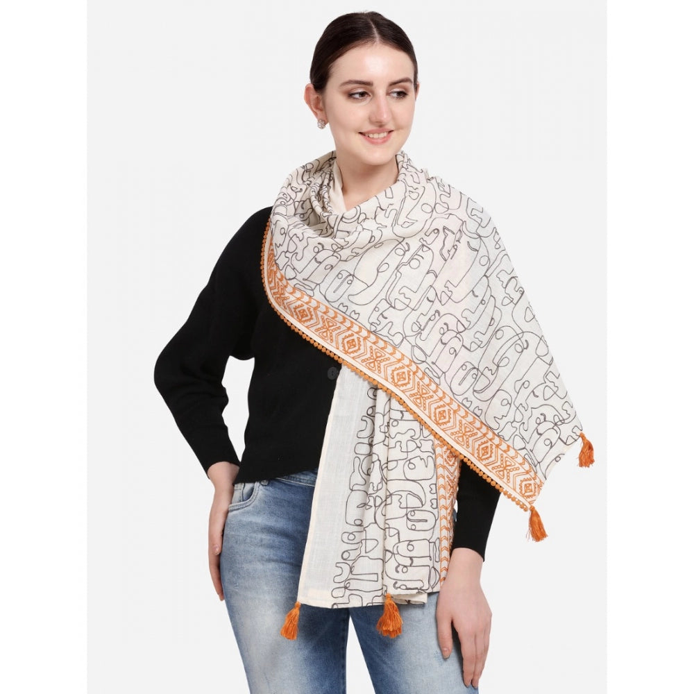 Amfyn Women's Cotton Opaque Stole (Offwhite , Length: 1.5 to 2 Mtr)