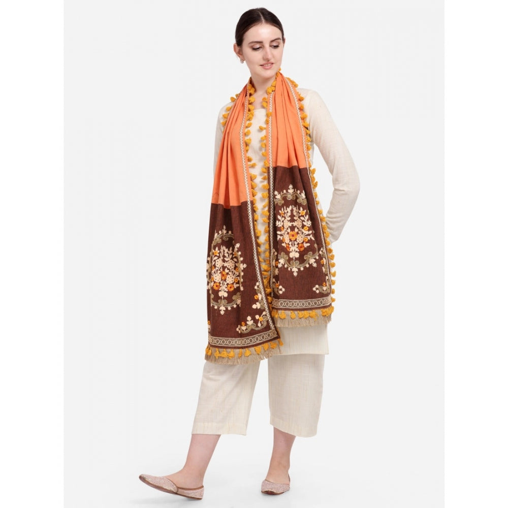 Amfyn Women's Cotton Embroidered Dupatta (Peach, Length: 1.5 to 2 Mtr)