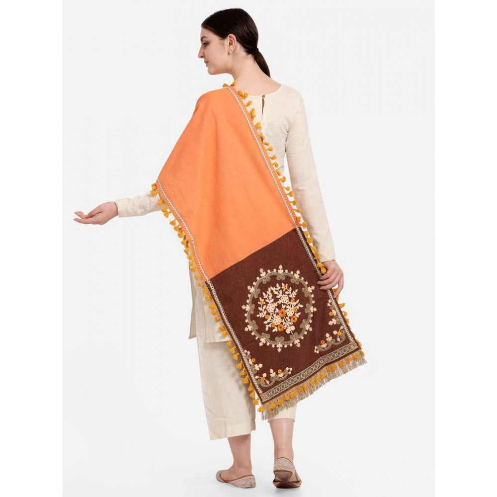 Amfyn Women's Cotton Embroidered Dupatta (Peach, Length: 1.5 to 2 Mtr)