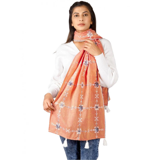 Amfyn Women's Cotton Opaque Stole (Peach, Length: 1.5 to 2 Mtr)