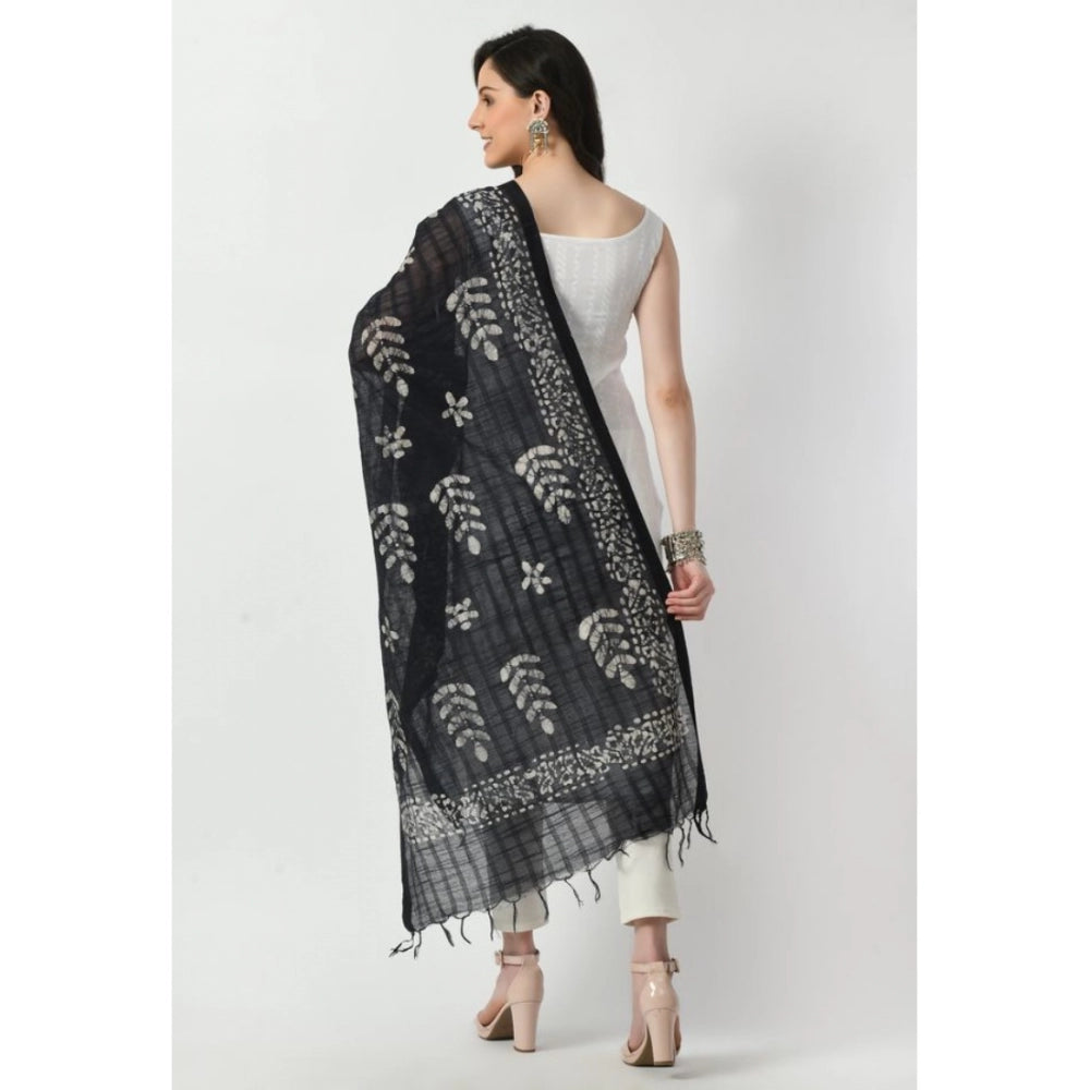 Amfyn Women's Cotton Printed Dupatta (Black, Length: Free Size)
