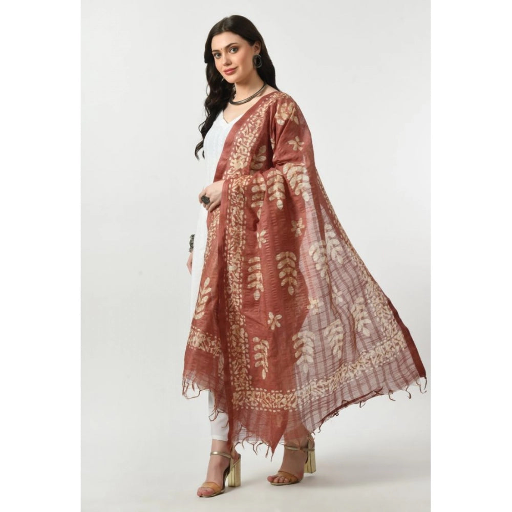 Amfyn Women's Cotton Printed Dupatta (Brown, Length: Free Size)