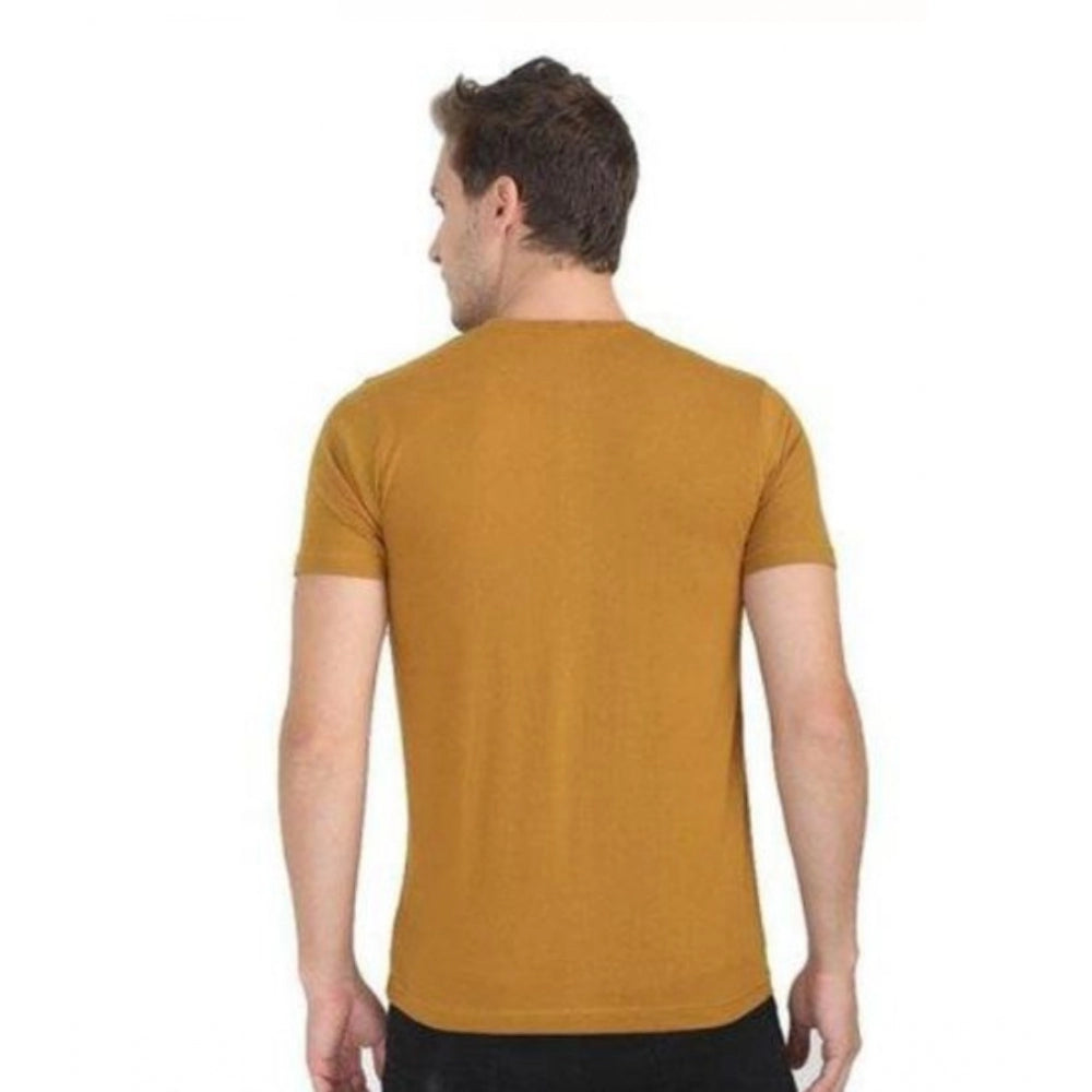 Amfyn Men's Casual Short Sleeves Cotton Round Neck T-shirt (Mustard)