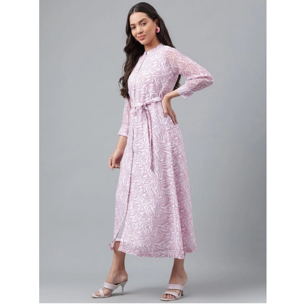 Amfyn Women's Casual 3-4th Sleeve Printed Georgette Dress (Purple)