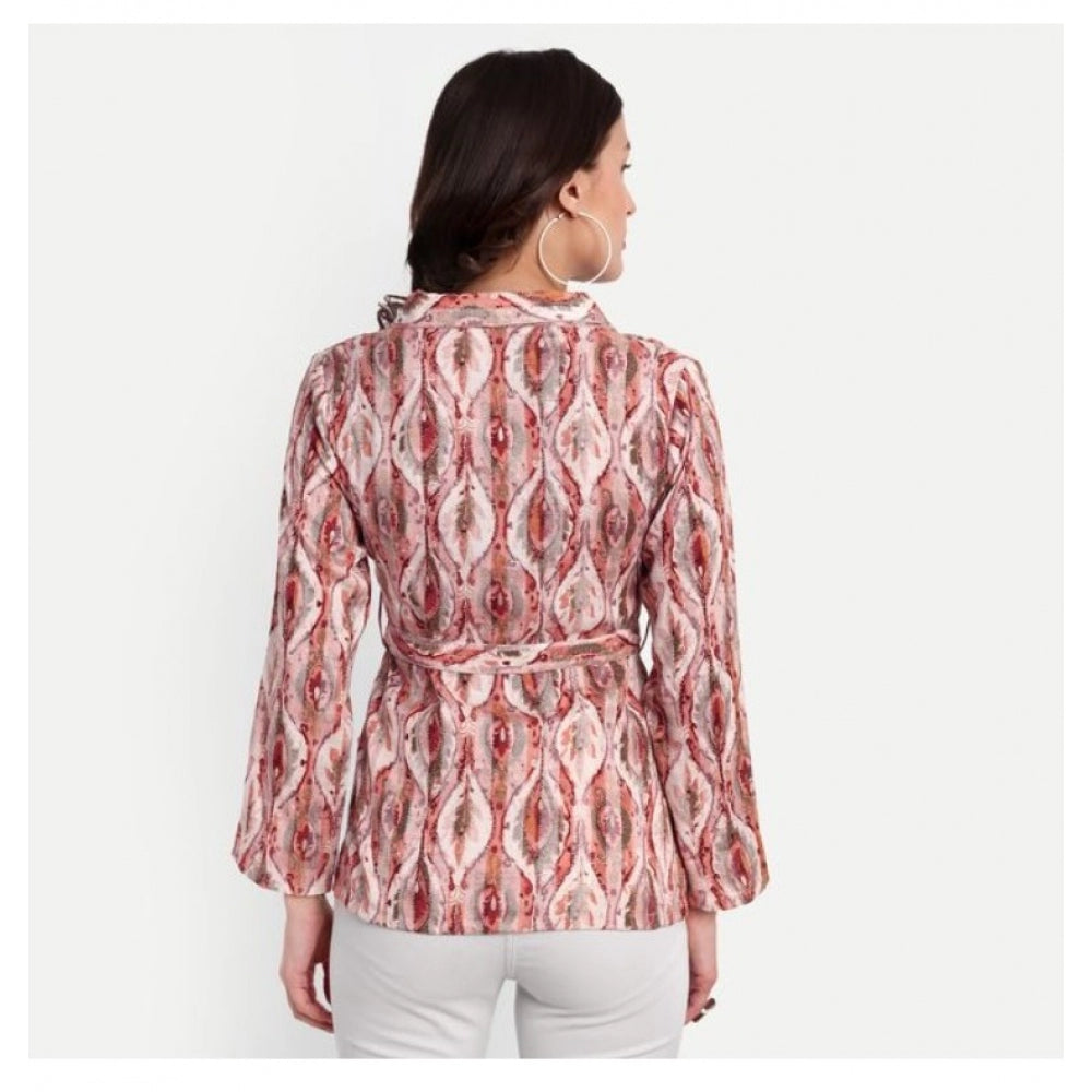 Amfyn Women's Casual Full Sleeve Floral Printed Muslin Top (Orange)