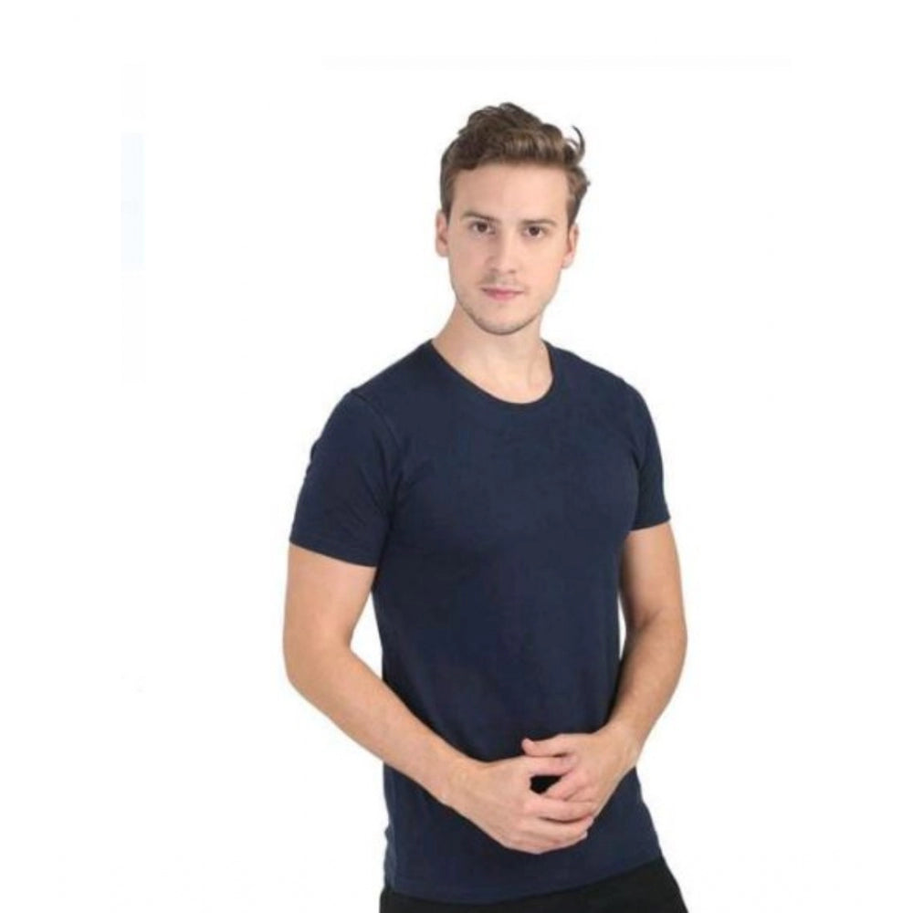 Amfyn Men's Casual Short Sleeves Cotton Round Neck T-shirt (Navy blue)