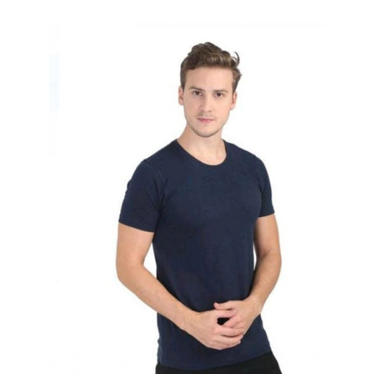 Amfyn Men's Casual Short Sleeves Cotton Round Neck T-shirt (Navy blue)