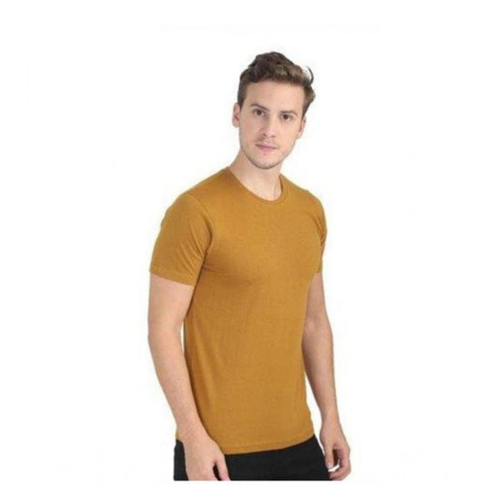Amfyn Men's Casual Short Sleeves Cotton Round Neck T-shirt (Mustard)