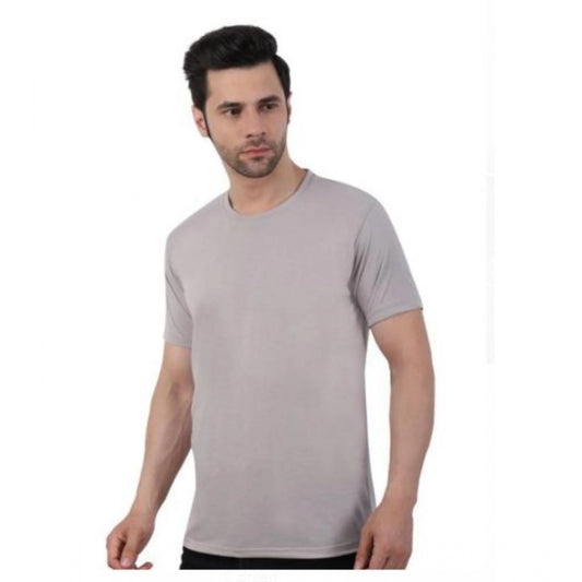 Amfyn Men's Casual Short Sleeves Cotton Round Neck T-shirt (Grey)