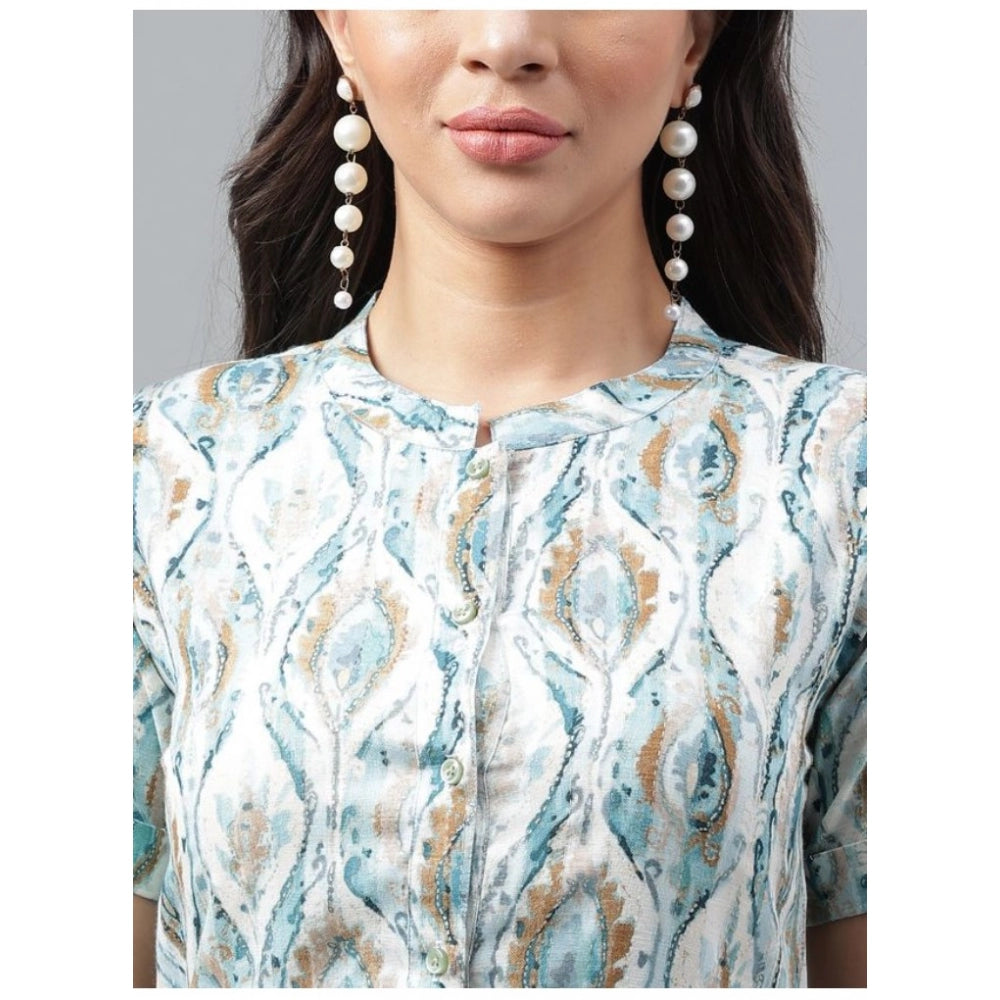Amfyn Women's Casual Short Sleeve Printed Cotton Shirt (Green)