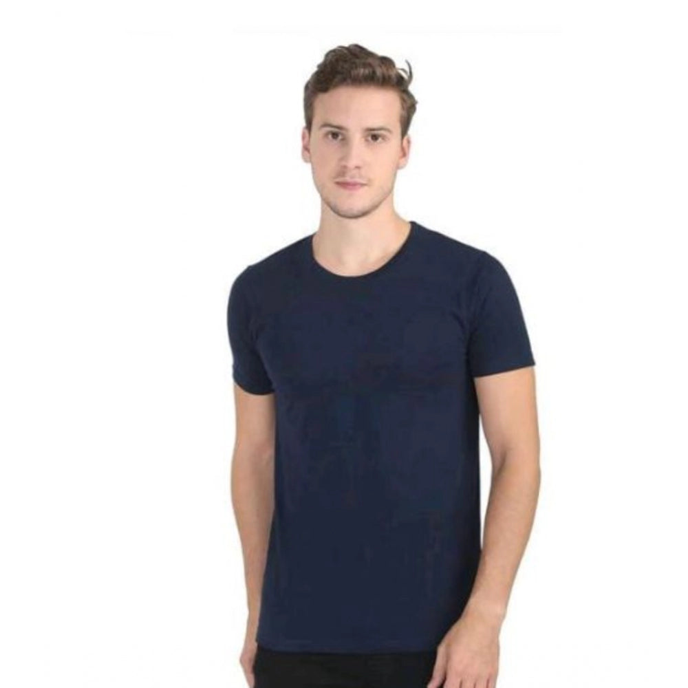 Amfyn Men's Casual Short Sleeves Cotton Round Neck T-shirt (Navy blue)