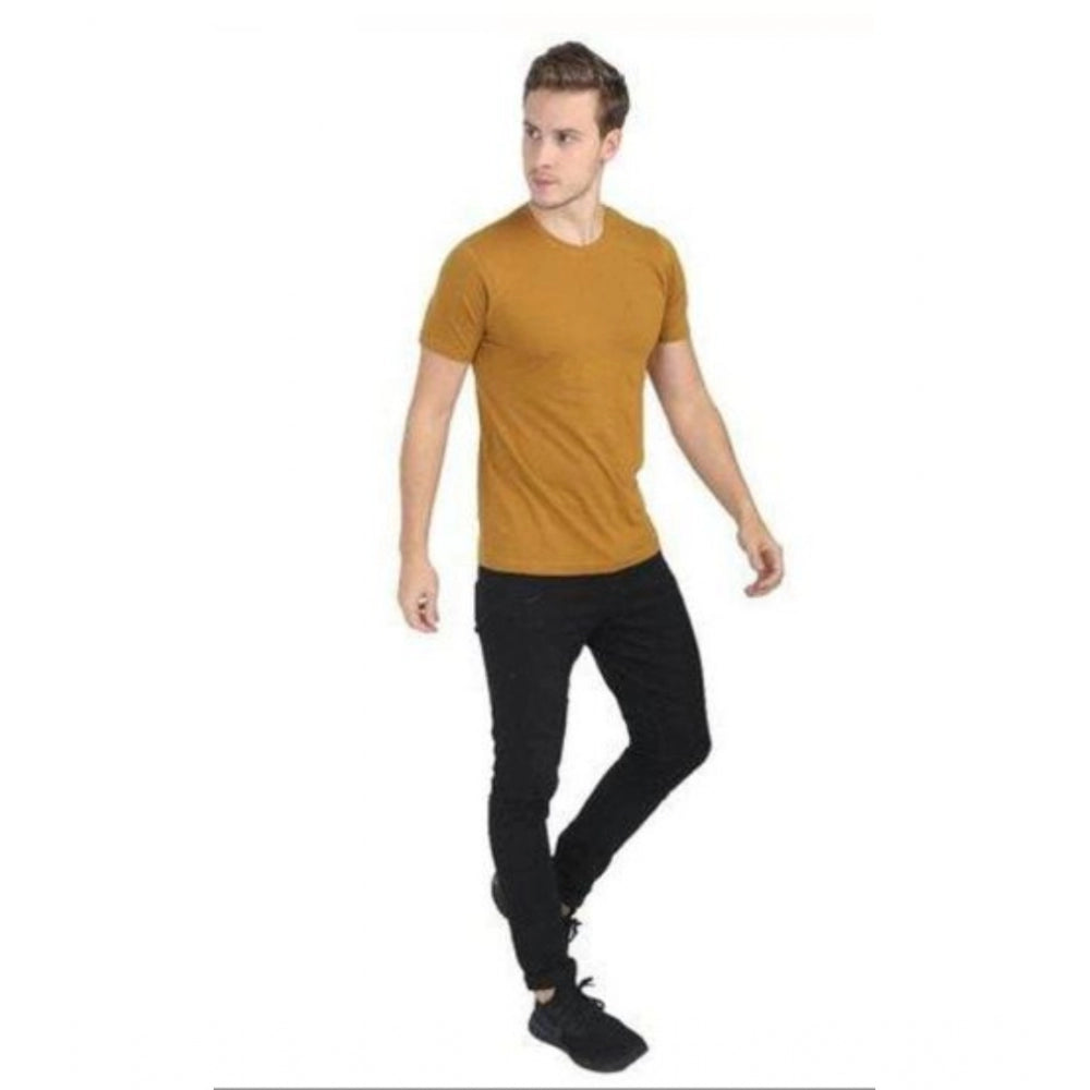 Amfyn Men's Casual Short Sleeves Cotton Round Neck T-shirt (Mustard)