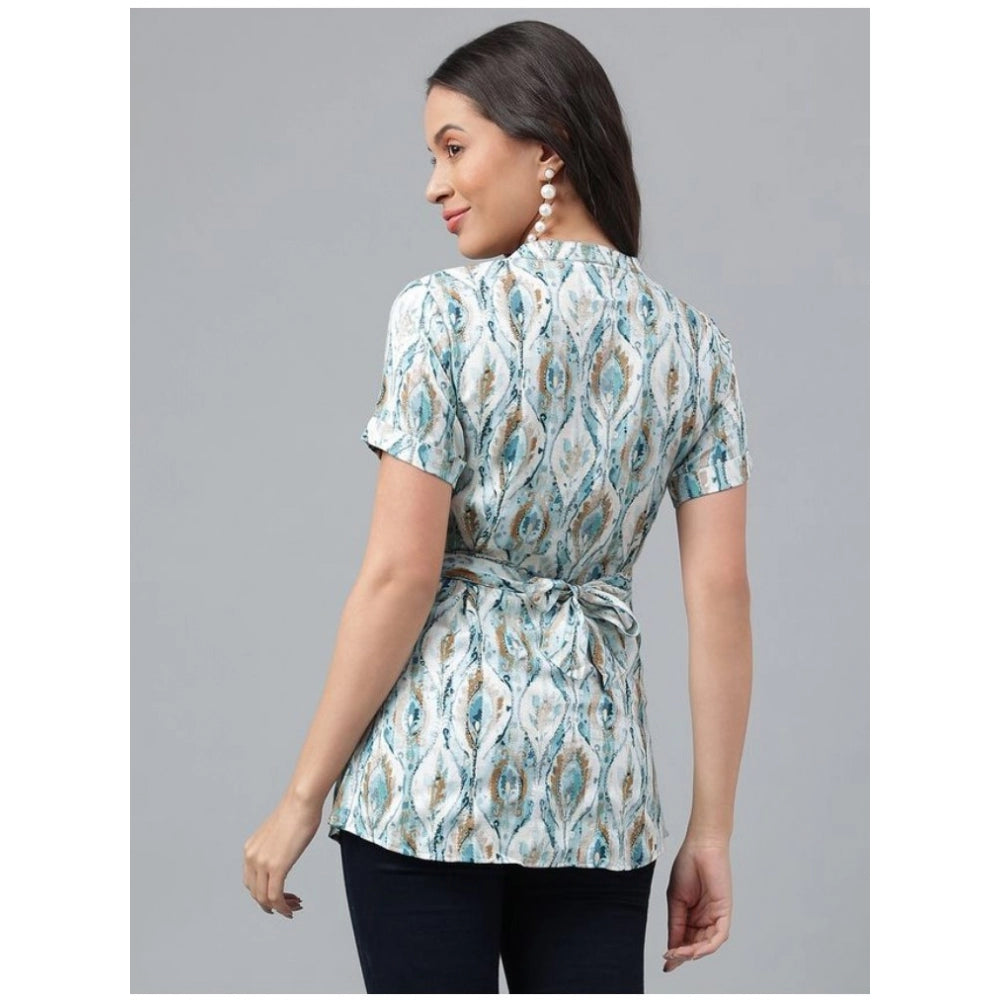 Amfyn Women's Casual Short Sleeve Printed Cotton Shirt (Green)