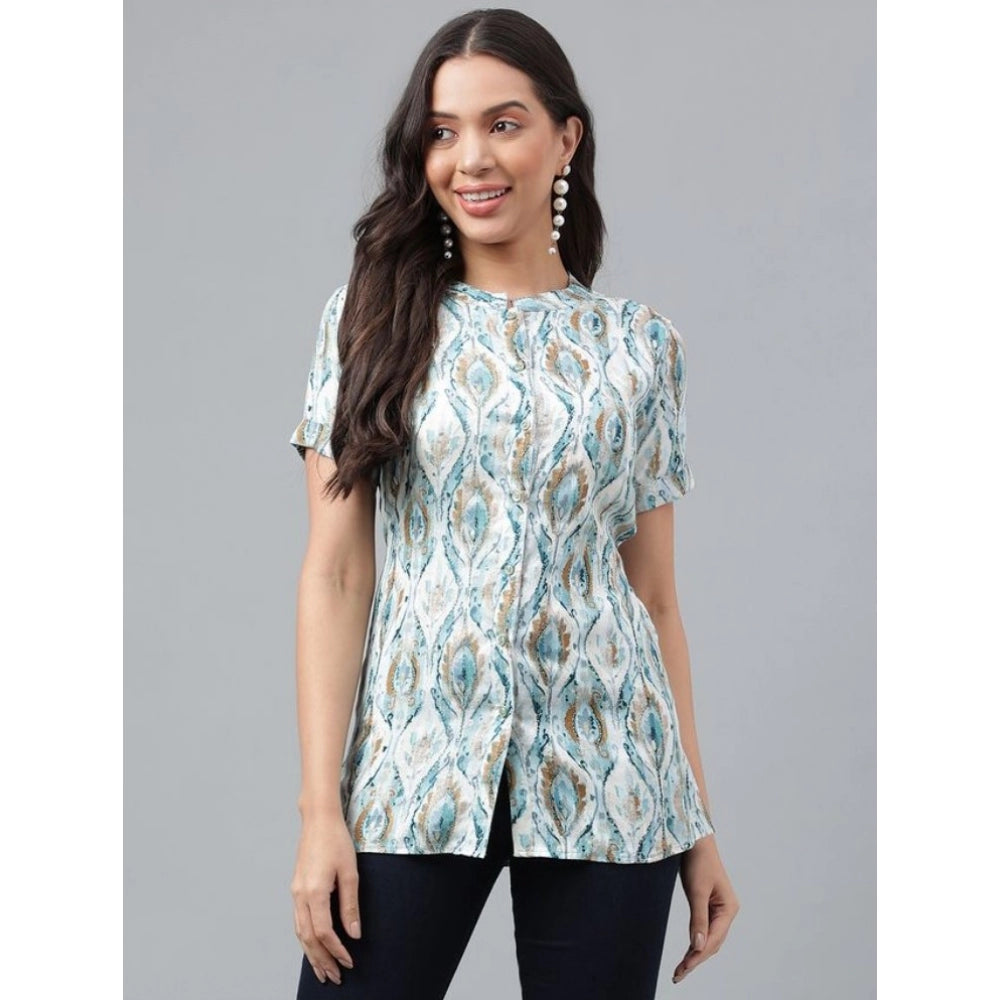 Amfyn Women's Casual Short Sleeve Printed Cotton Shirt (Green)