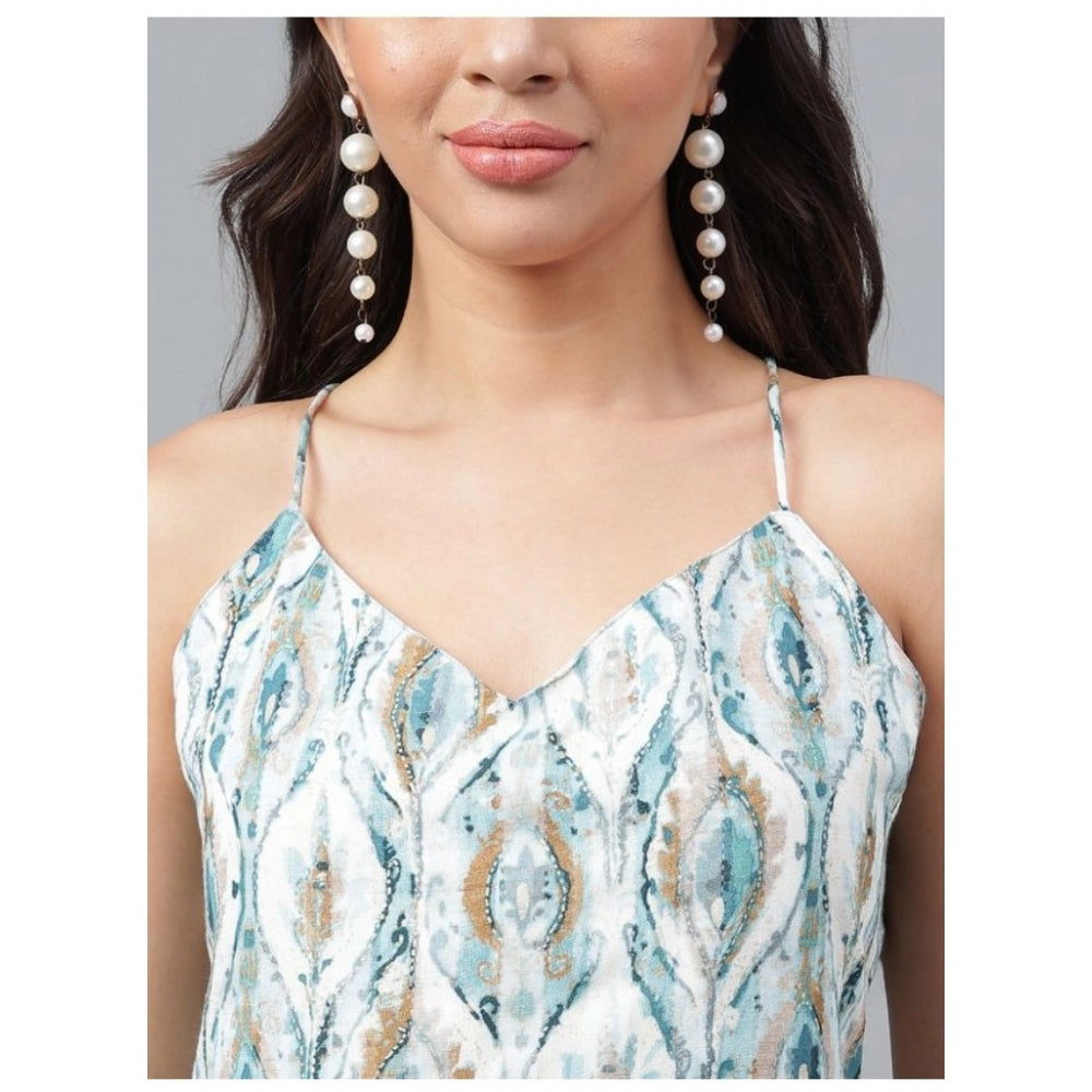 Amfyn Women's Casual Sleeveless Printed Cotton Top (White-Green)